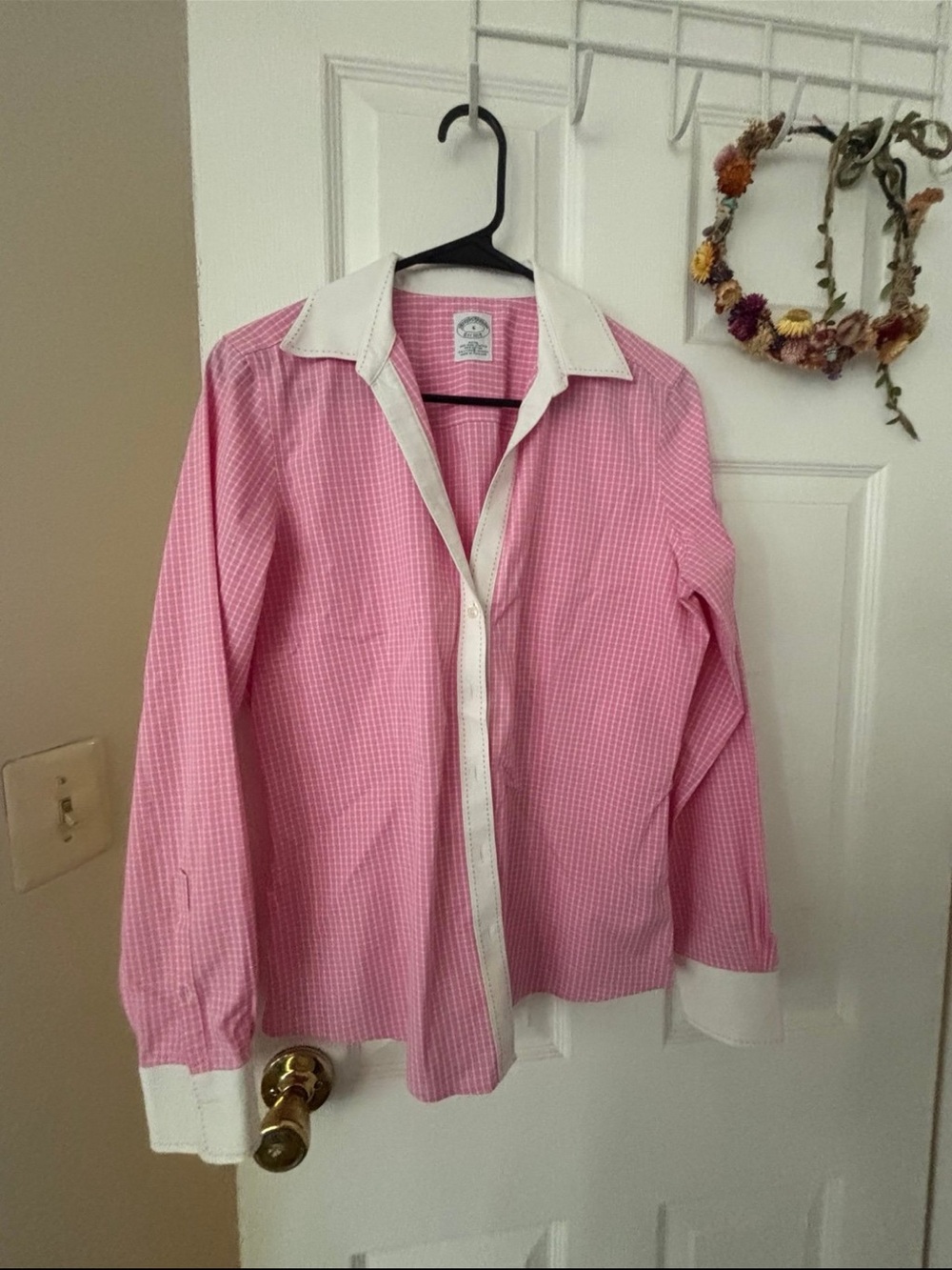Brooks Brothers Pink Gingham Dress Shirt with White Contrast Collar